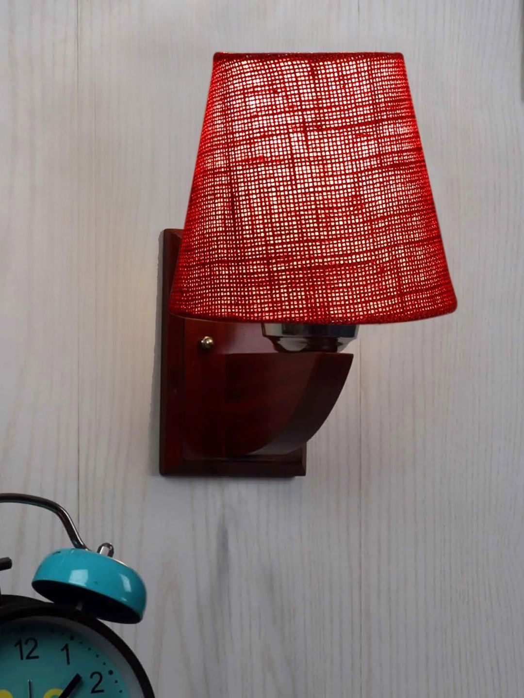 Aura Maroon & Red Textured Wood Frustum Shaped Wall Lamp-picture-21