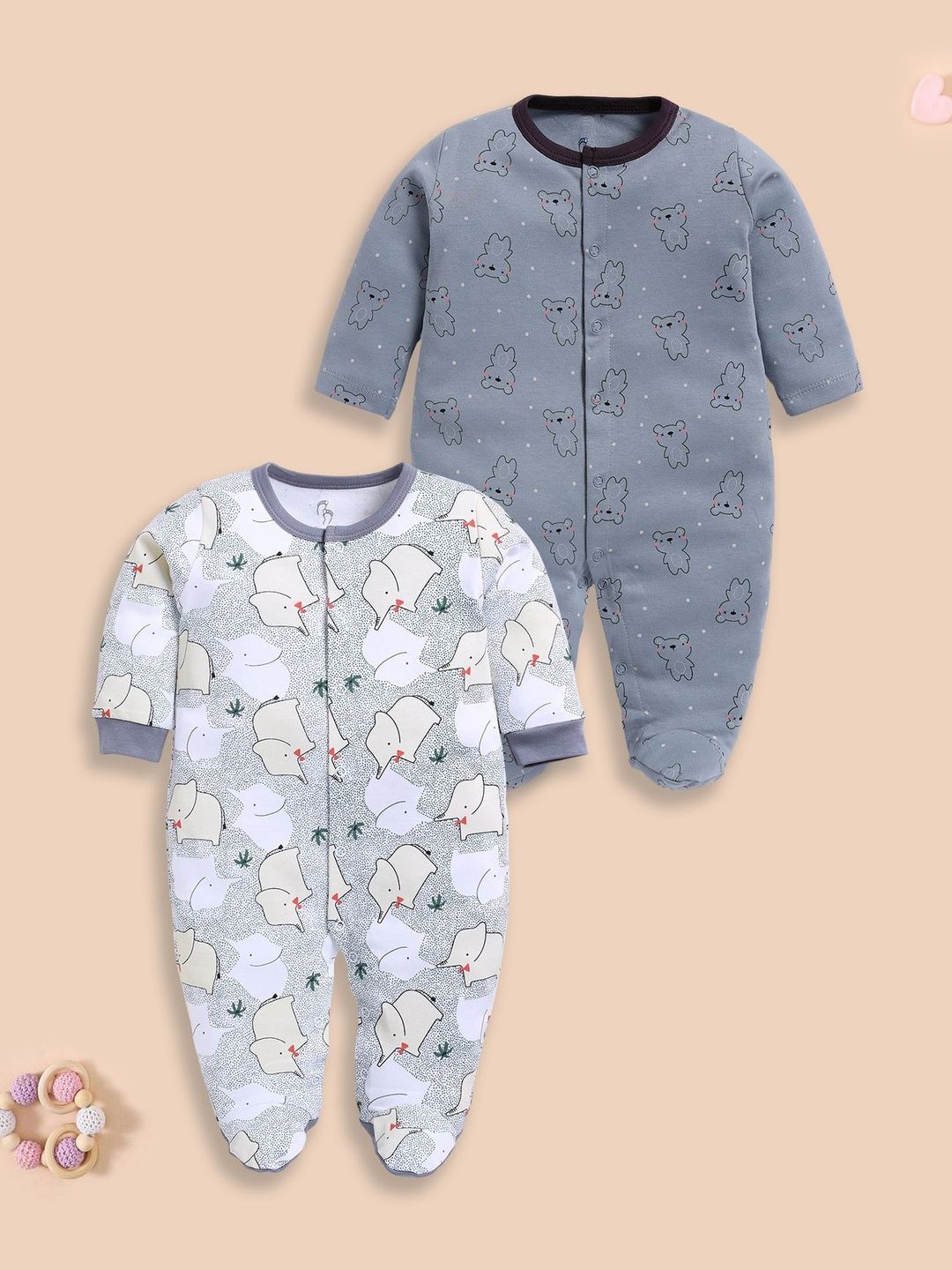 BABY GO Infant Boys Pack Of 2 Printed Pure Cotton Rompers-picture-23