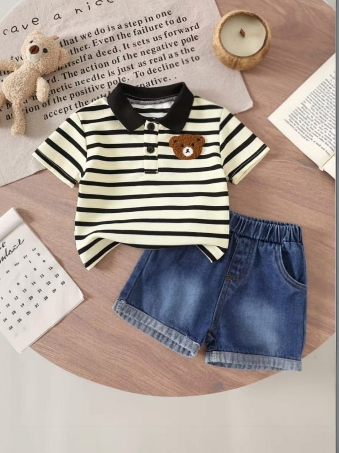 ELPIXIE FASHION Boys Striped Polo Collar T-shirt with Shorts-picture-10