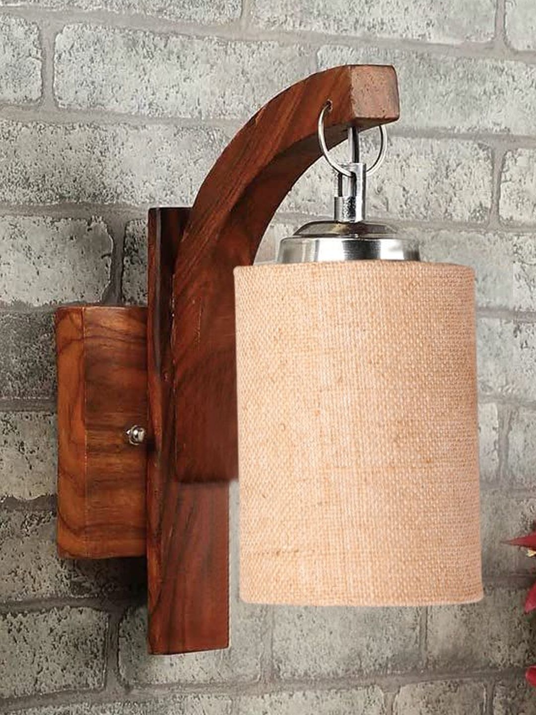 Aura Beige & Brown Textured Wood Cylinder Shaped Wall Lamp-image-10