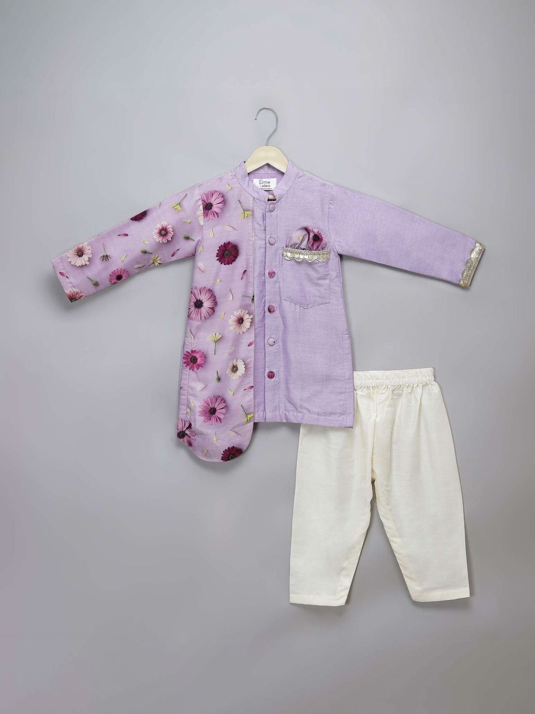 The Little Tales Boys Floral Printed Angrakha Kurta with Pyjamas-image-17