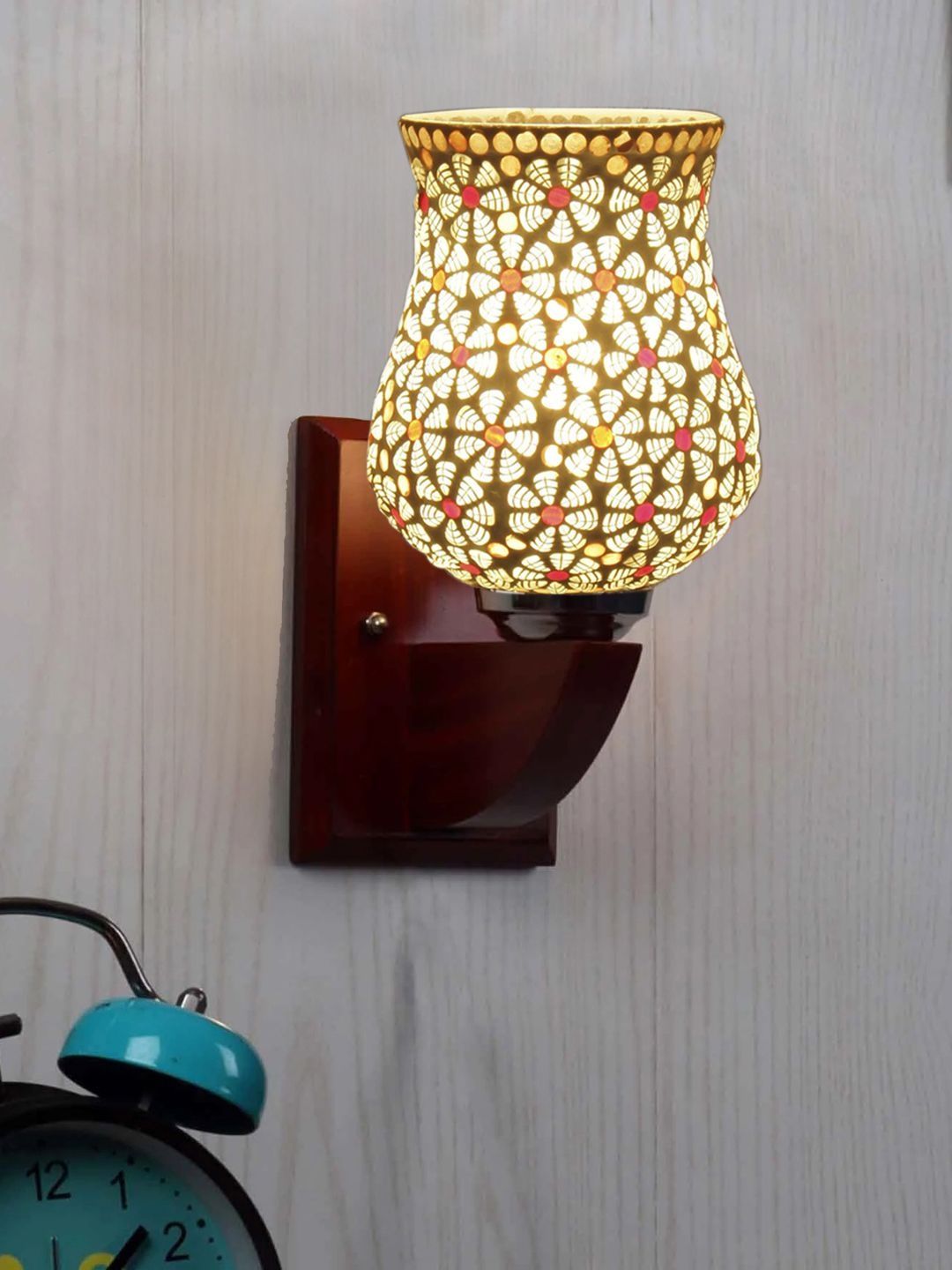 Aura Multicoloured & White Printed Wood Traditional Frustum Shaped Wall Lamp-picture-28