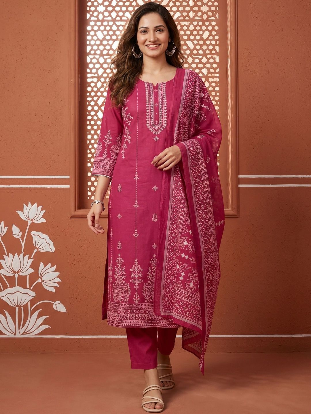 RiRi Women Ethnic Motifs Printed Regular Pure Cotton Kurta with Trousers & With Dupatta-picture-25