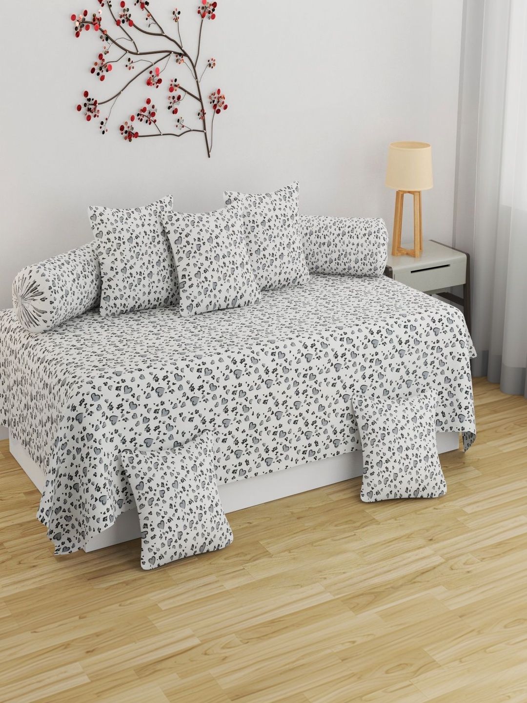 Homefab India 8 Pieces Grey Printed Diwan Set-picture-24