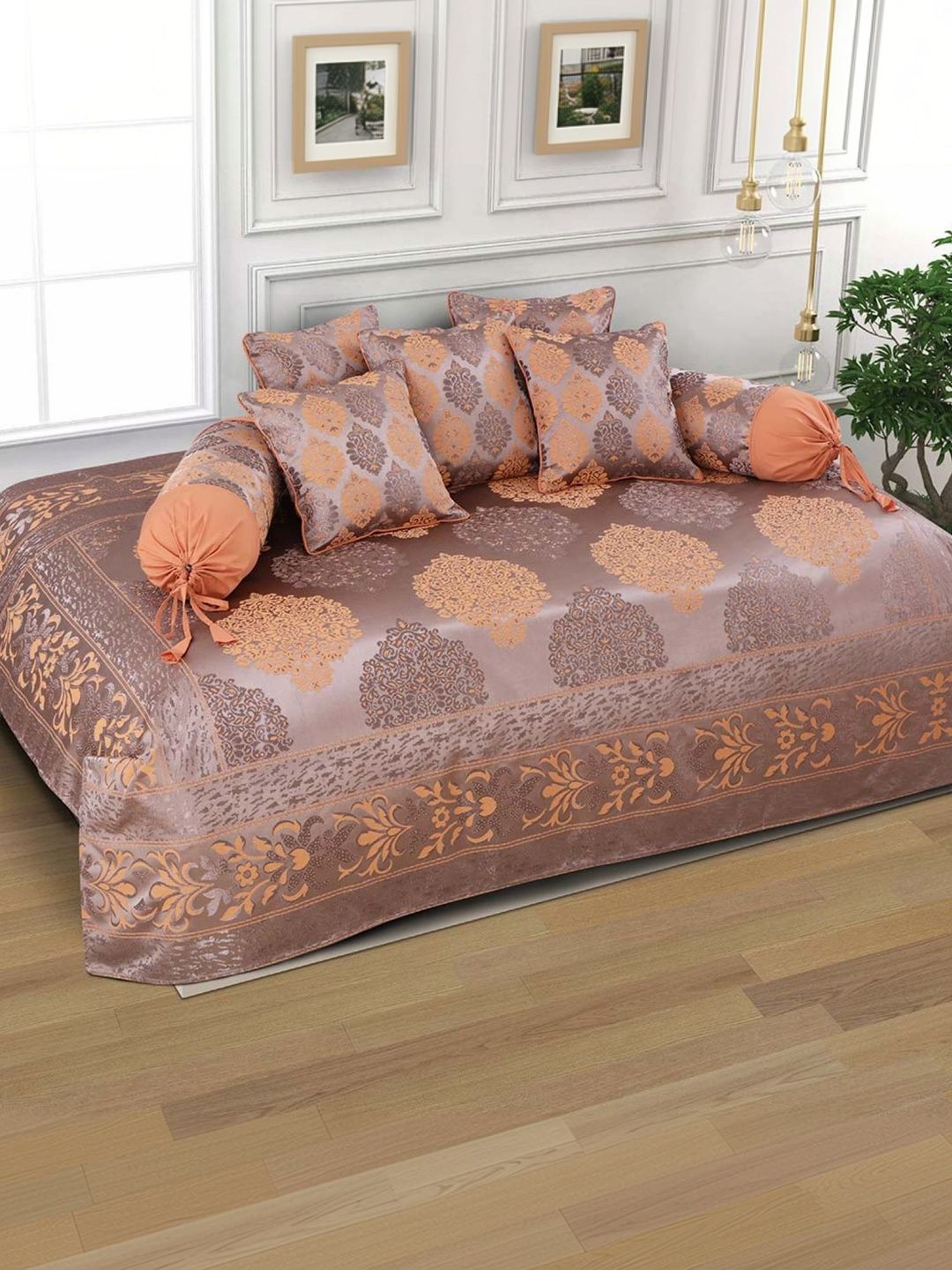 Victor Set Of 8 Beige Printed Bedsheet With Bolster & Cushion Covers-picture-57