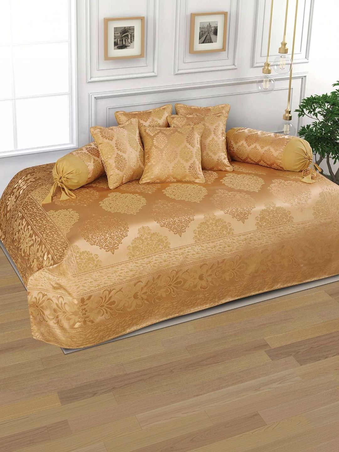 Victor Set Of 8 Mustard-Yellow Printed Bedsheet With Bolster & Cushion Covers-picture-30