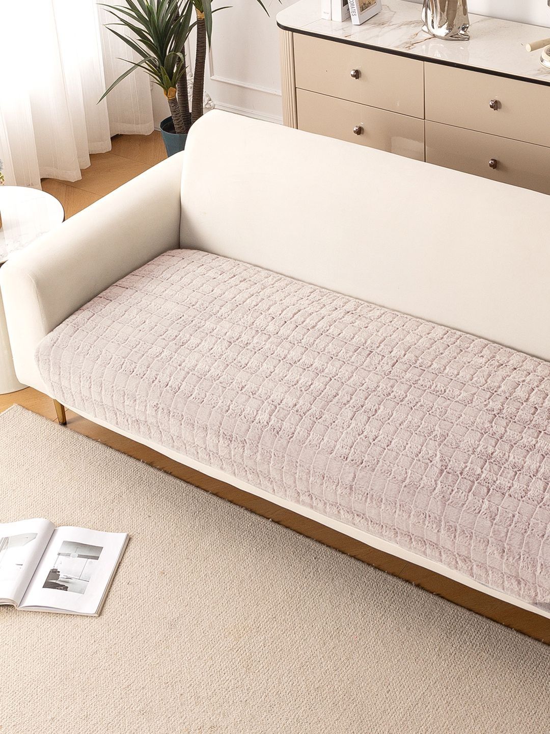 HOKIPO Cream-Coloured 1 Piece Sofa Cover Without Arms-picture-48