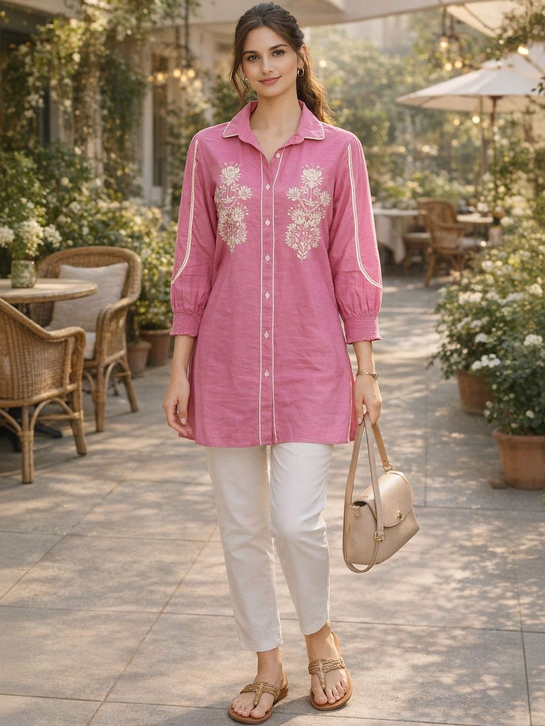 Nayam By Lakshita Floral Embroidered Linen Top-picture-34