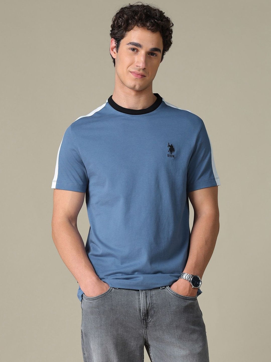 U.S. Polo Assn. Denim Co. Men Brand Logo Colourblocked Slim Fit T-shirt-picture-14