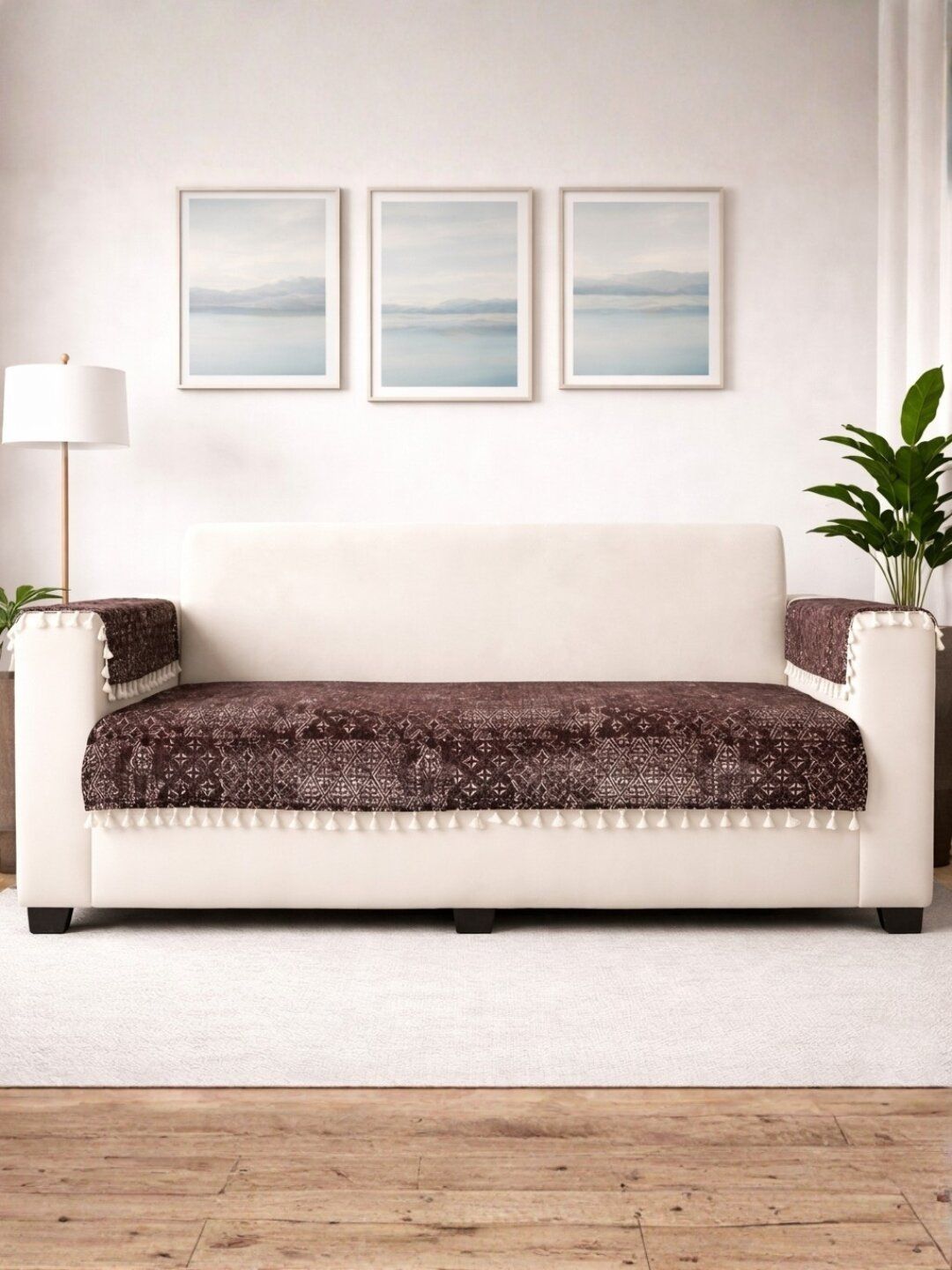 STITCHNEST Brown & Brown Printed 3 Piece Sofa Cover With Arms-image-44
