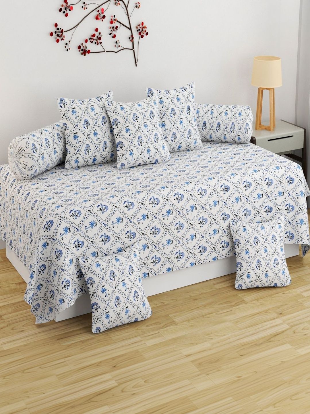 Homefab India 8 Pieces Grey Printed Diwan Set-image-27