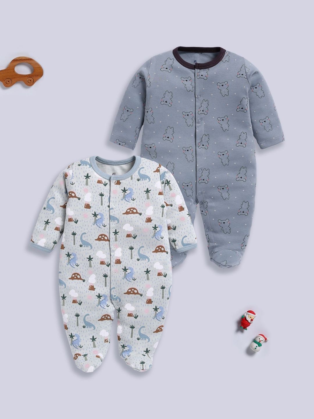 BABY GO Infant Boys Pack Of 2 Printed Pure Cotton Rompers-picture-38