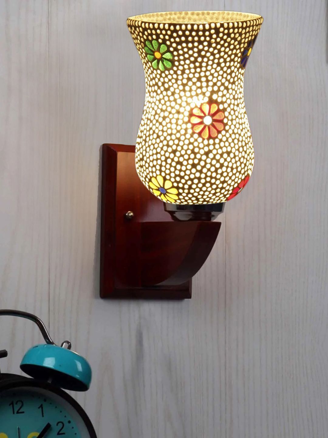 Aura Multicoloured & White Printed Wood Traditional Abstract Shaped Shaped Wall Lamp-picture-27