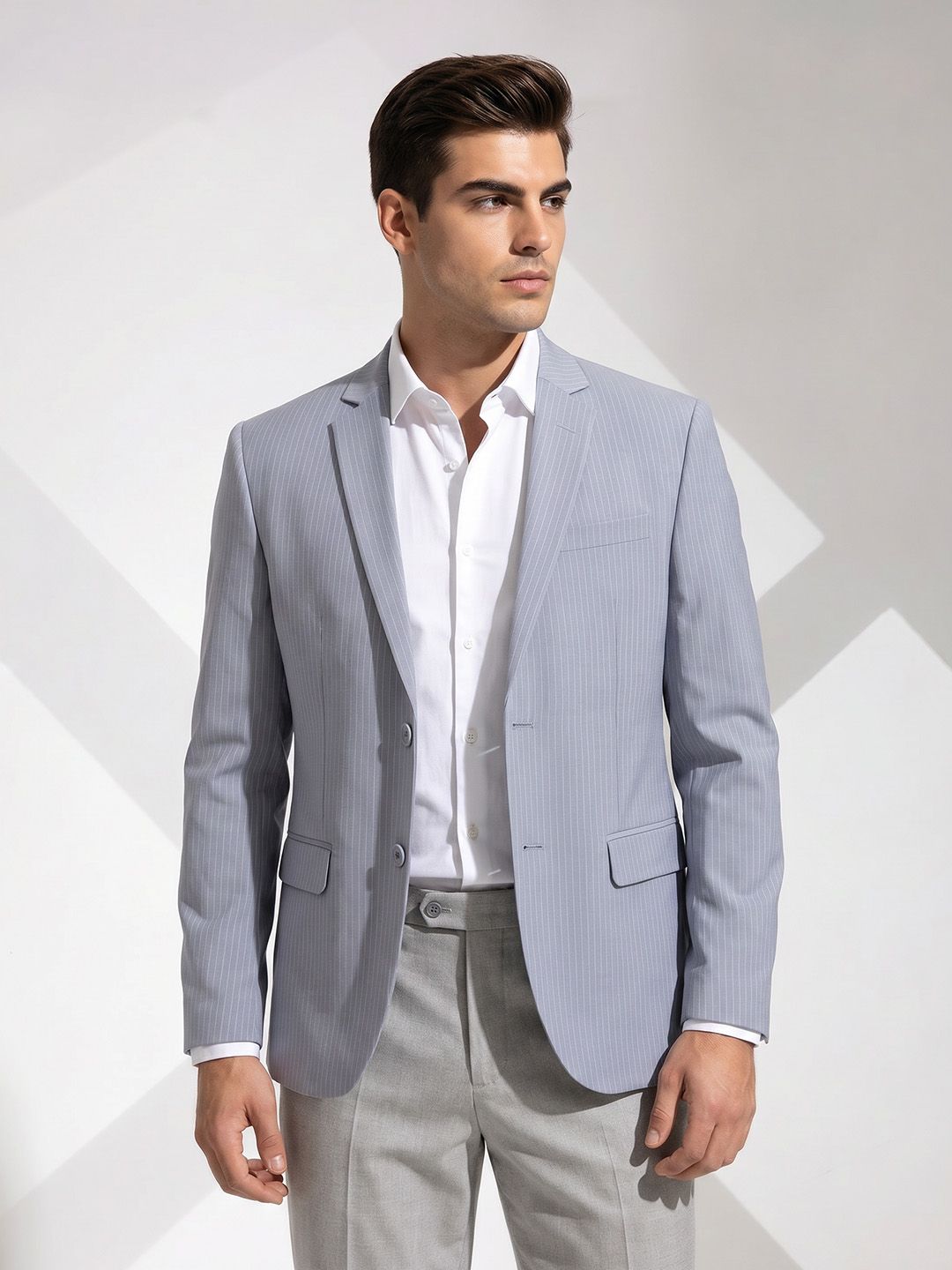 INVICTUS Striped Regular Fit Notched Lapel Collar Single Breasted Formal Blazer-picture-13