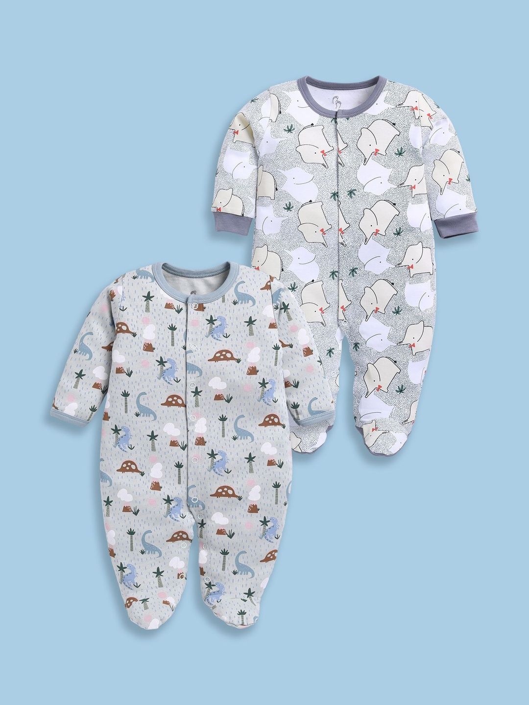 BABY GO Infant Boys Pack Of 2 Printed Pure Cotton Rompers-picture-18