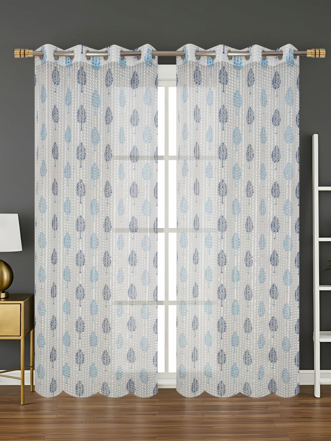 YUKANY Blue & Multicoloured Set of 2 Sheer Window Curtain-image-36