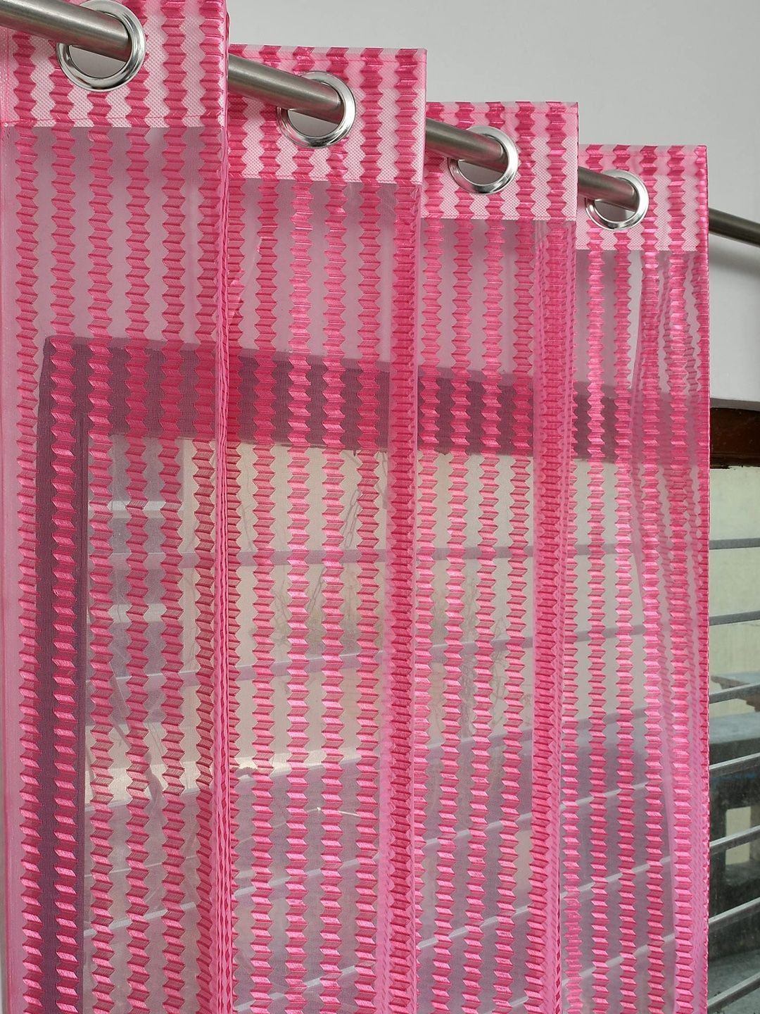 YUKANY Pink & Multicoloured Set of 2 Sheer Window Curtain-picture-25