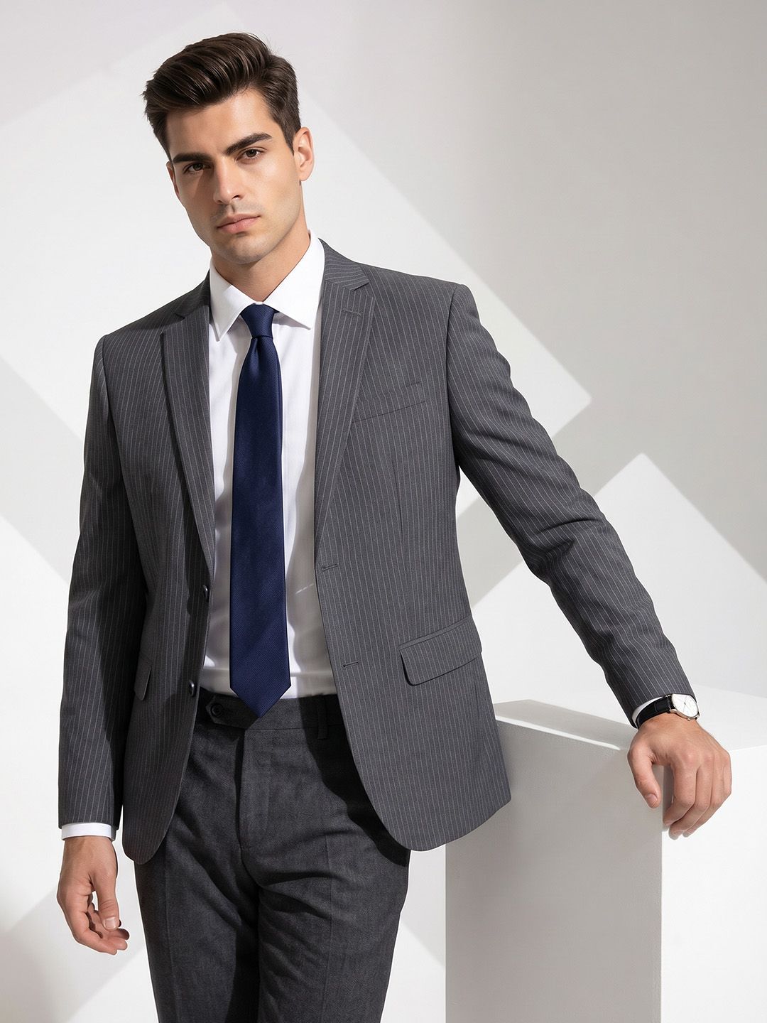 INVICTUS Striped Regular Fit Notched Lapel Collar Single Breasted Formal Blazer-picture-14