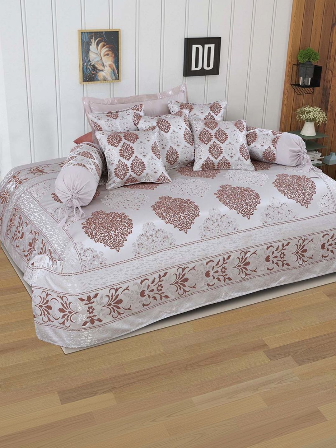 Victor Set Of 8 Brown Printed Bedsheet With Bolster & Cushion Covers-picture-52