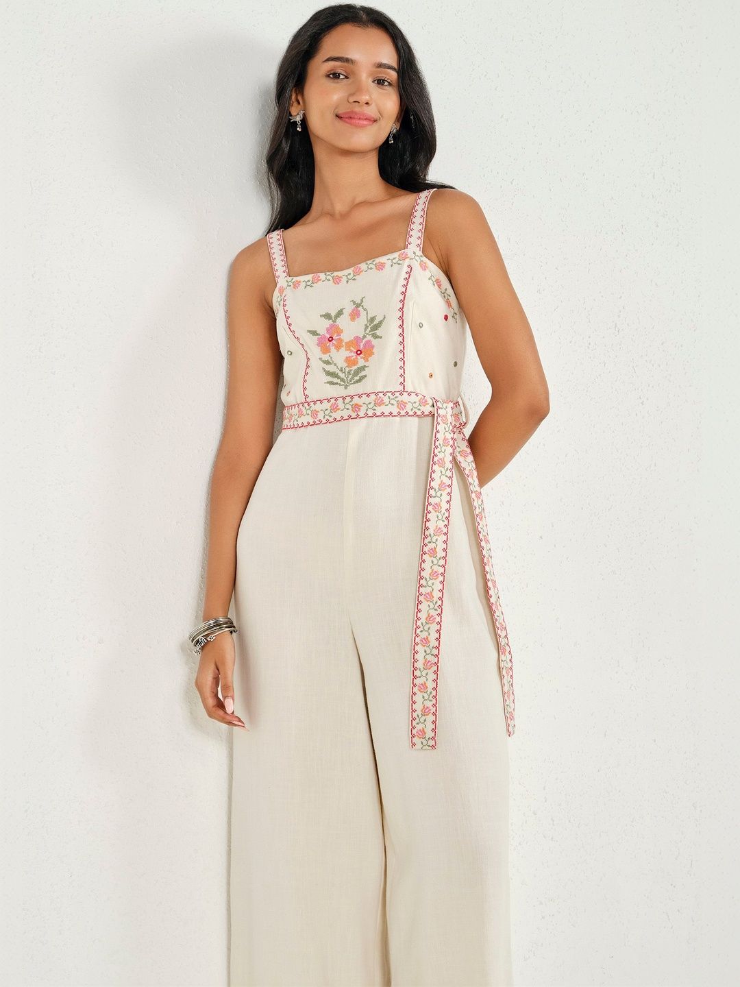 Global Desi Printed Culotte Jumpsuit with Embroidered-picture-5