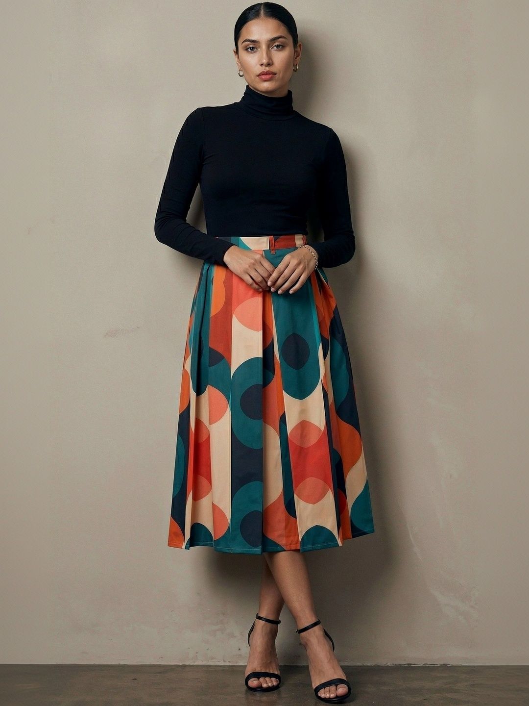 AASK Women Pure Cotton Blend Geometric Midi A-Line Skirt-picture-39