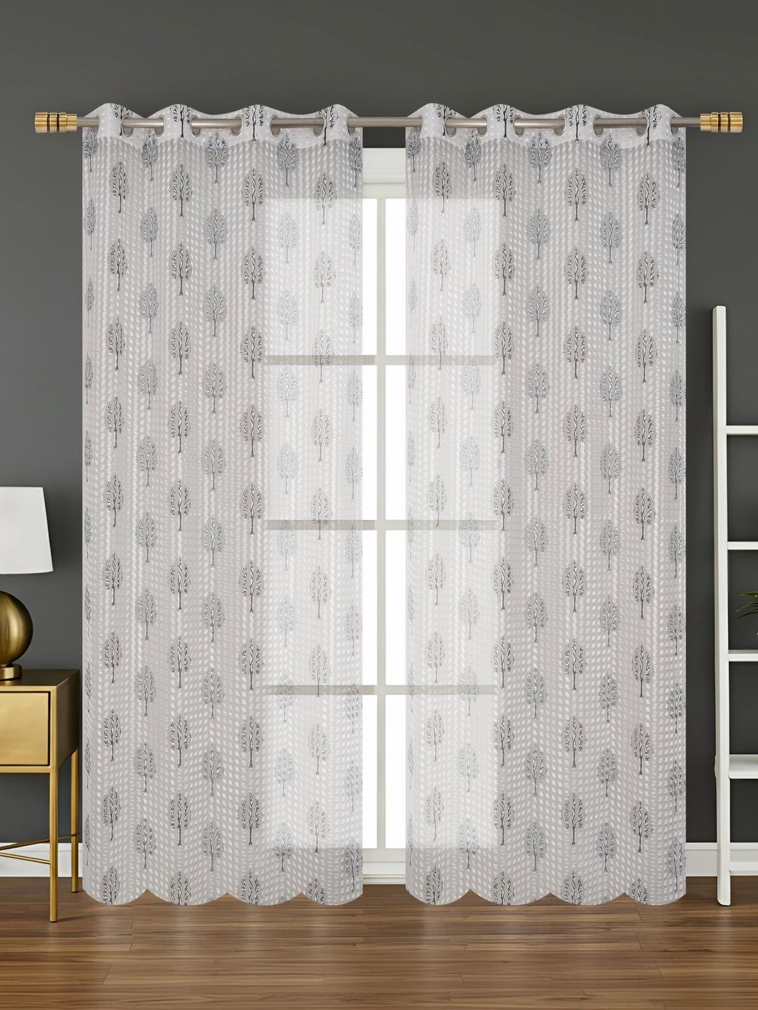 YUKANY Grey & Multicoloured Set of 2 Sheer Window Curtain-image-5
