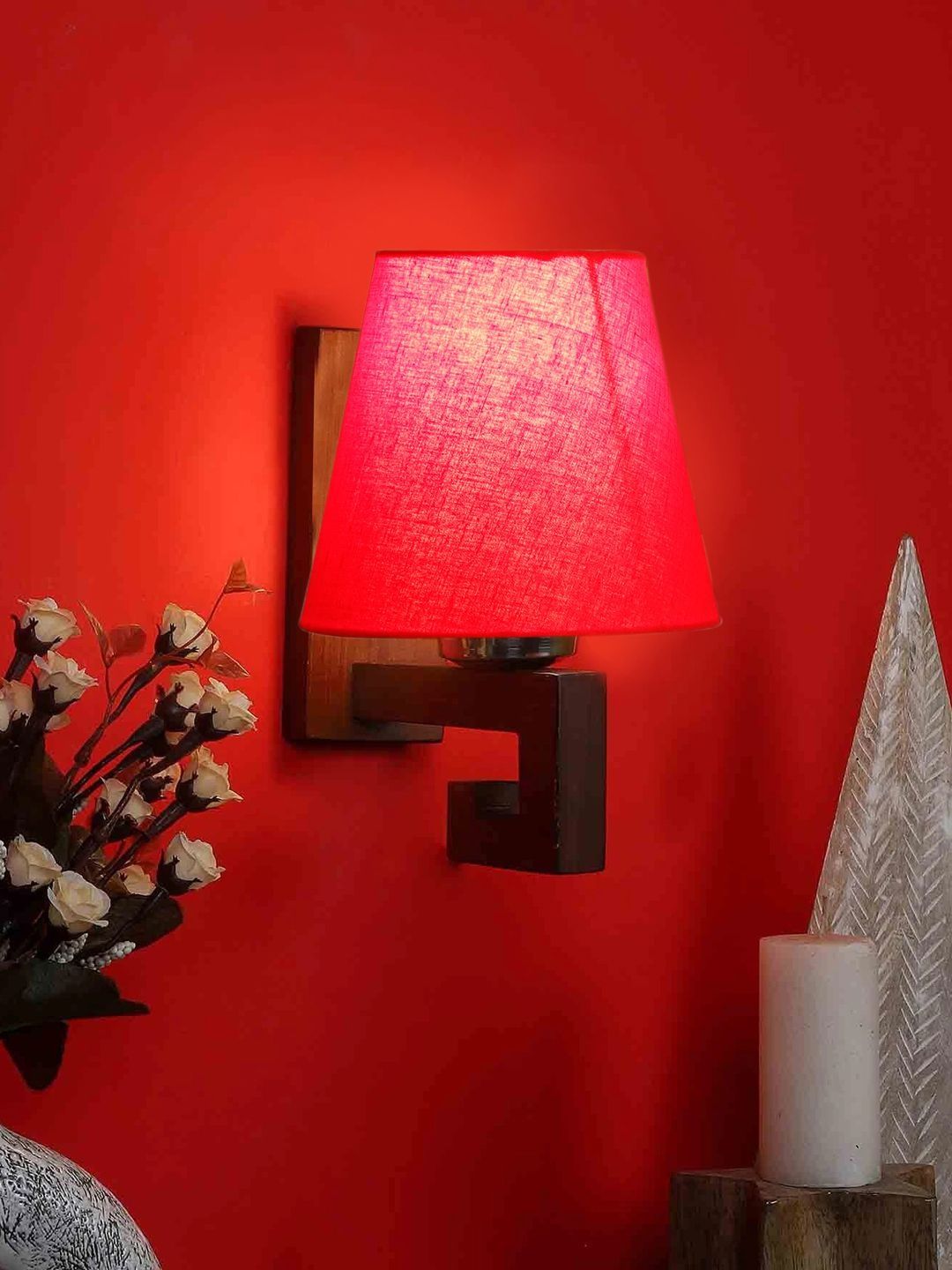 Aura Red & Red Wood Traditional Frustum Shaped Wall Lamp-image-27