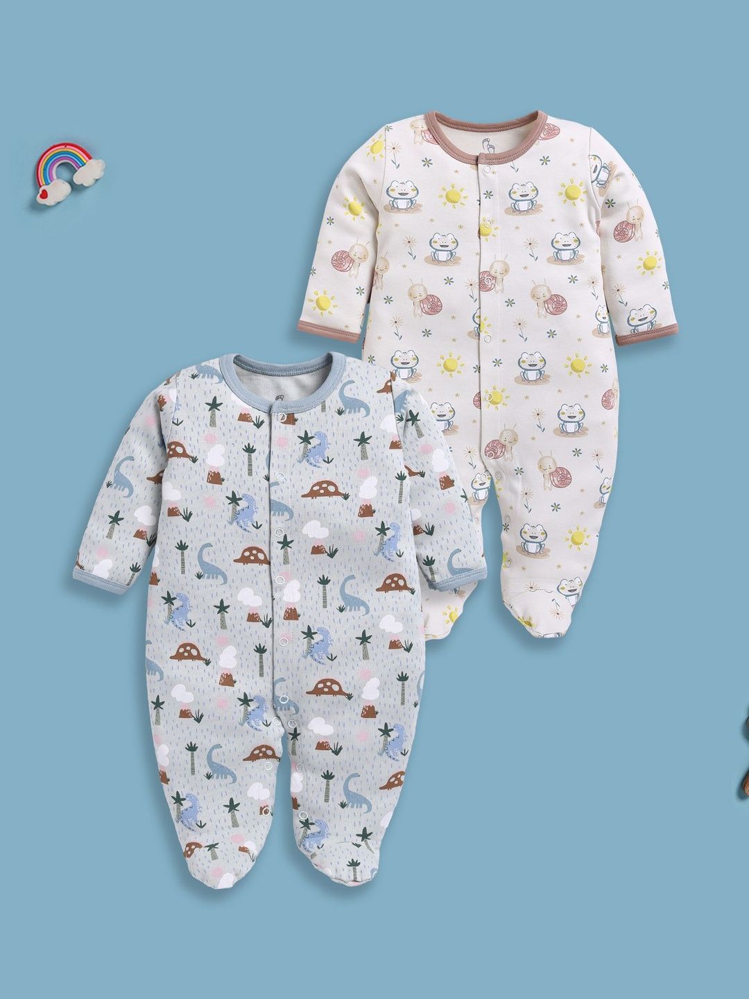 BABY GO Infant Boys Pack Of 2 Printed Pure Cotton Rompers-picture-33