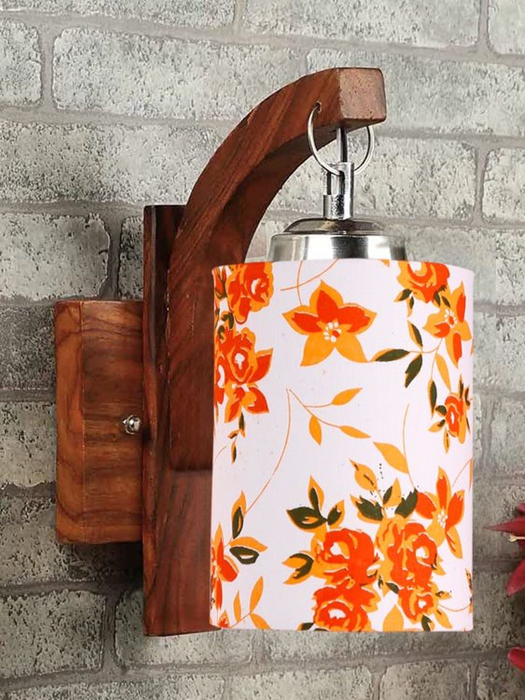 Aura Multicoloured & White Printed Wood Cylinder Shaped Wall Lamp-picture-29