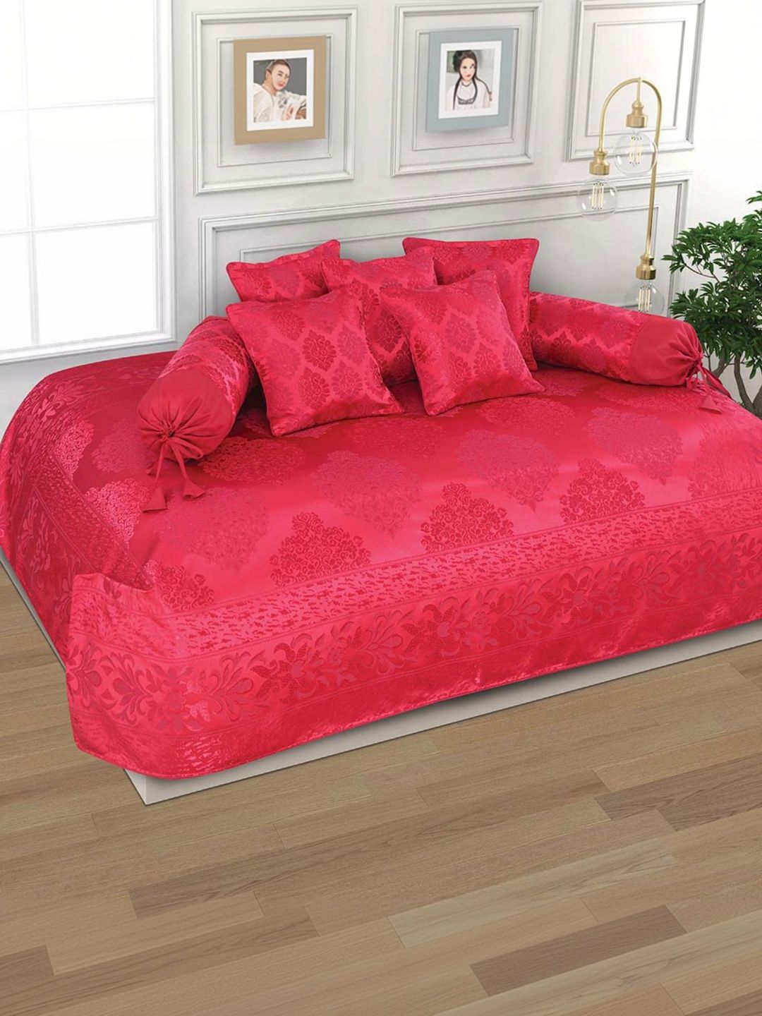 Victor Set Of 8 Maroon Printed Bedsheet With Bolster & Cushion Covers-picture-14
