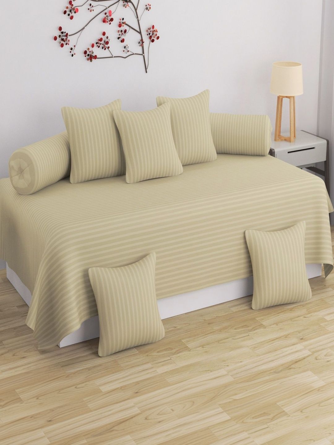 Homefab India 8-Pcs Beige Striped Diwan Set-picture-12