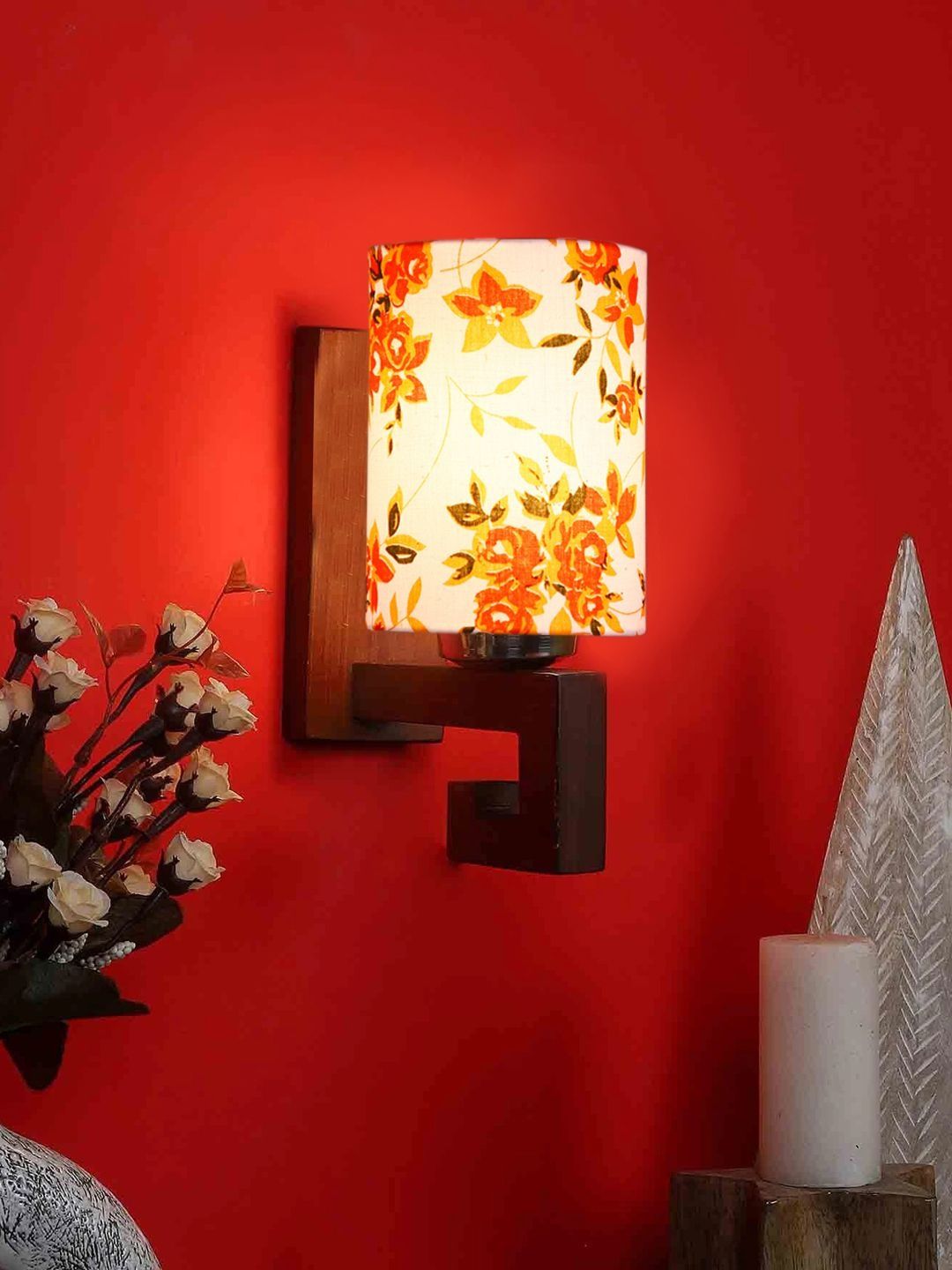 Aura Multicoloured & White Printed Wood Cylinder Shaped Wall Lamp-picture-33