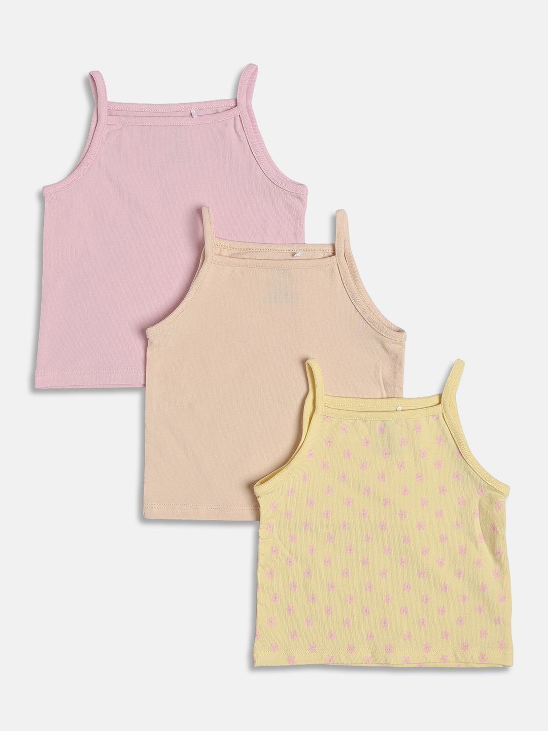 MINI KLUB Girls Pack of 3 Cotton Non Padded Camisoles-picture-12