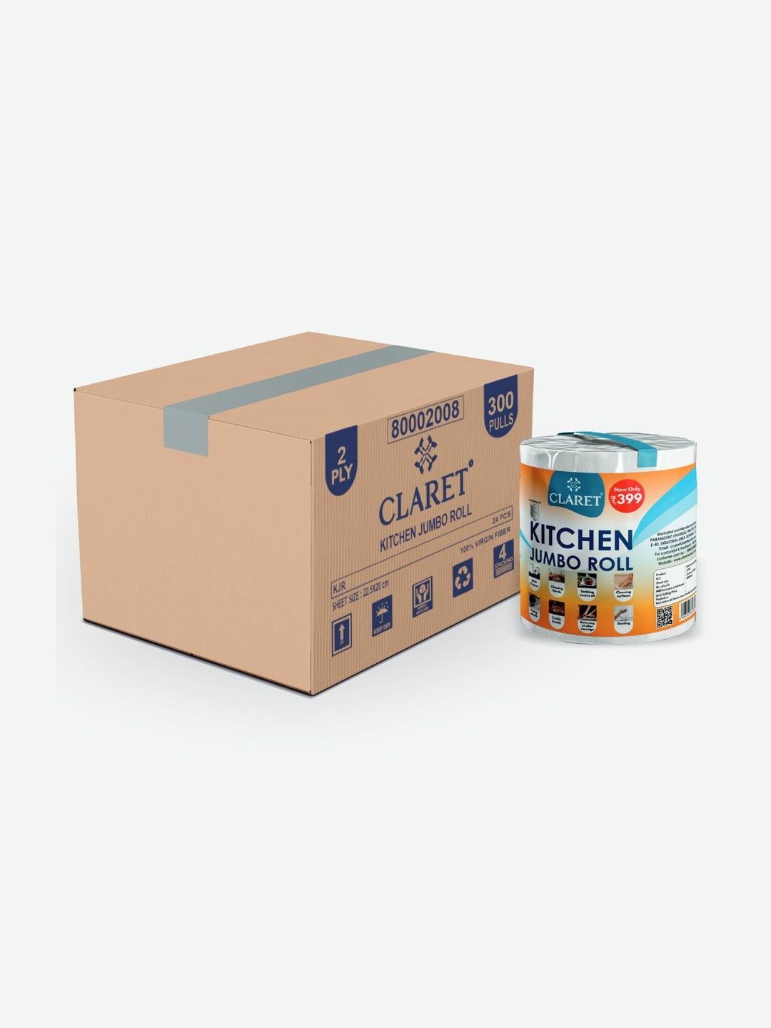 CLARET 12-Pcs White 300 Pulls 2Ply Kitchen Towels-image-0