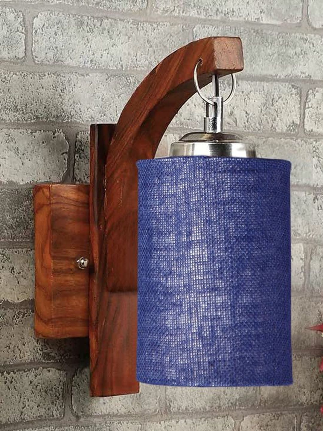 Aura Blue & Navy Blue Textured Wood Cylinder Shaped Wall Lamp-image-47