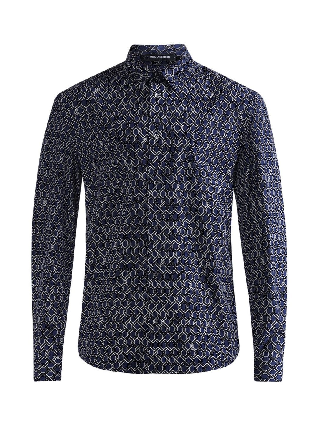 Karl Lagerfeld Men Navy Long-Sleeve Geometric All-Over Print Shirt-picture-12