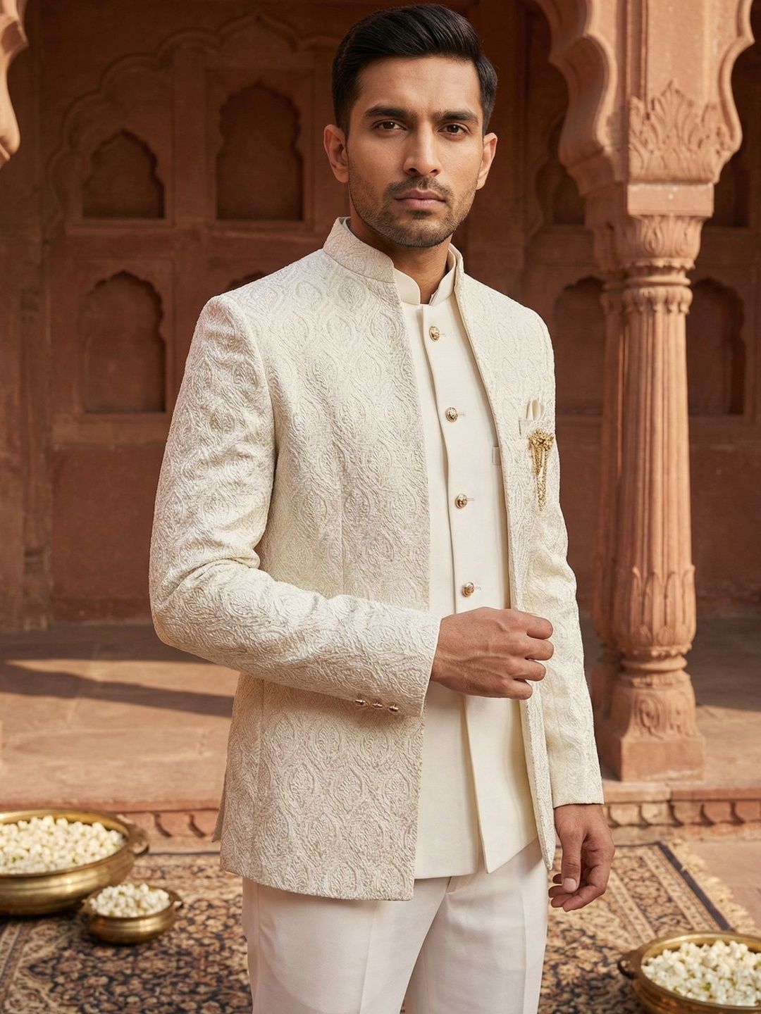 Jompers Men Embroidered Mandarin Collar Sherwani-picture-51