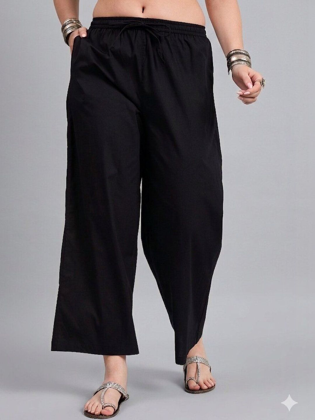 anouk rustic Keitra Women Elastic Waist Relaxed Fit Cotton Casual Palazzo Pants-picture-10