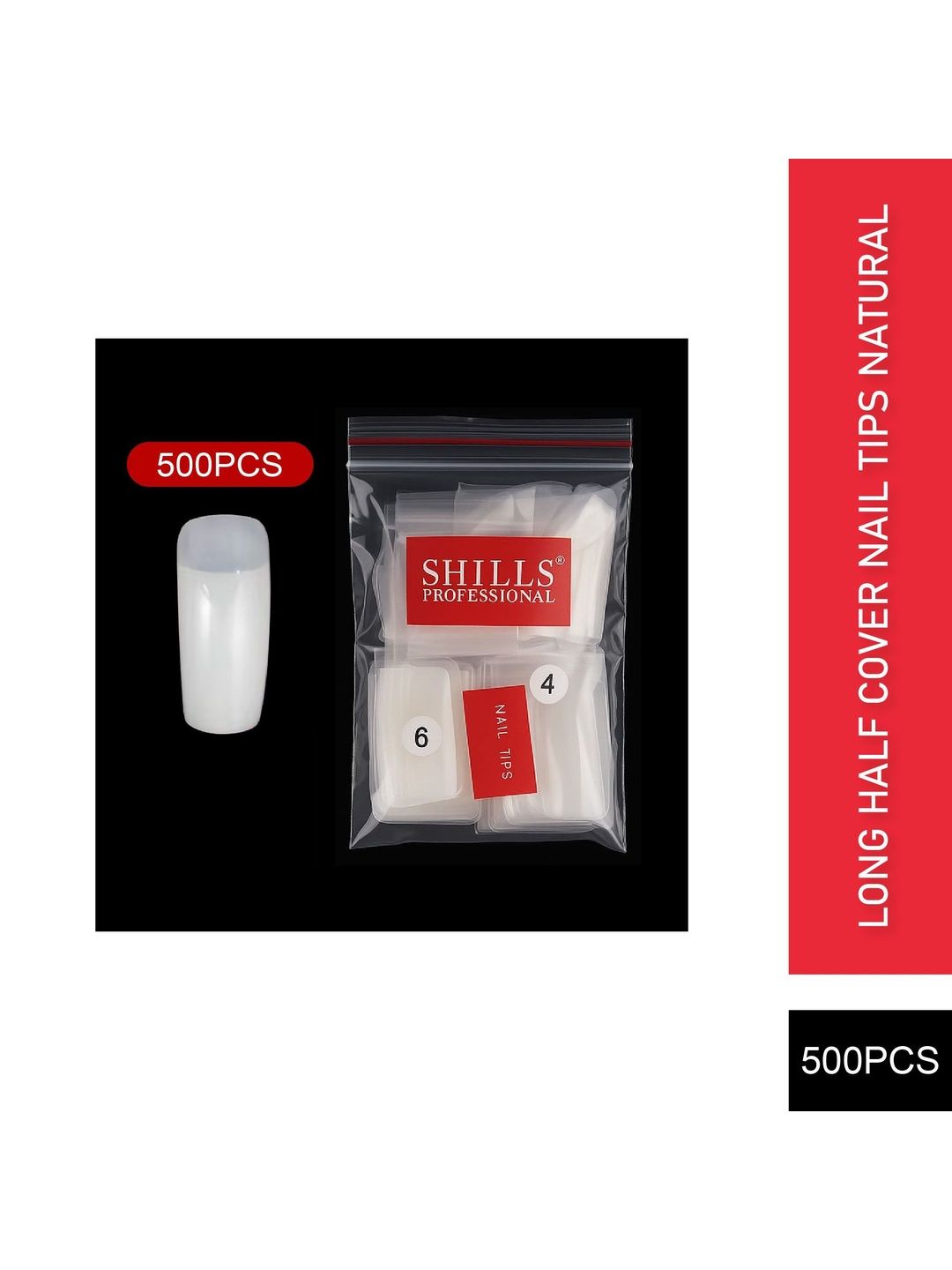 shills professional Long Half Cover Nail Tips - 500 Pcs - Natural-picture-40