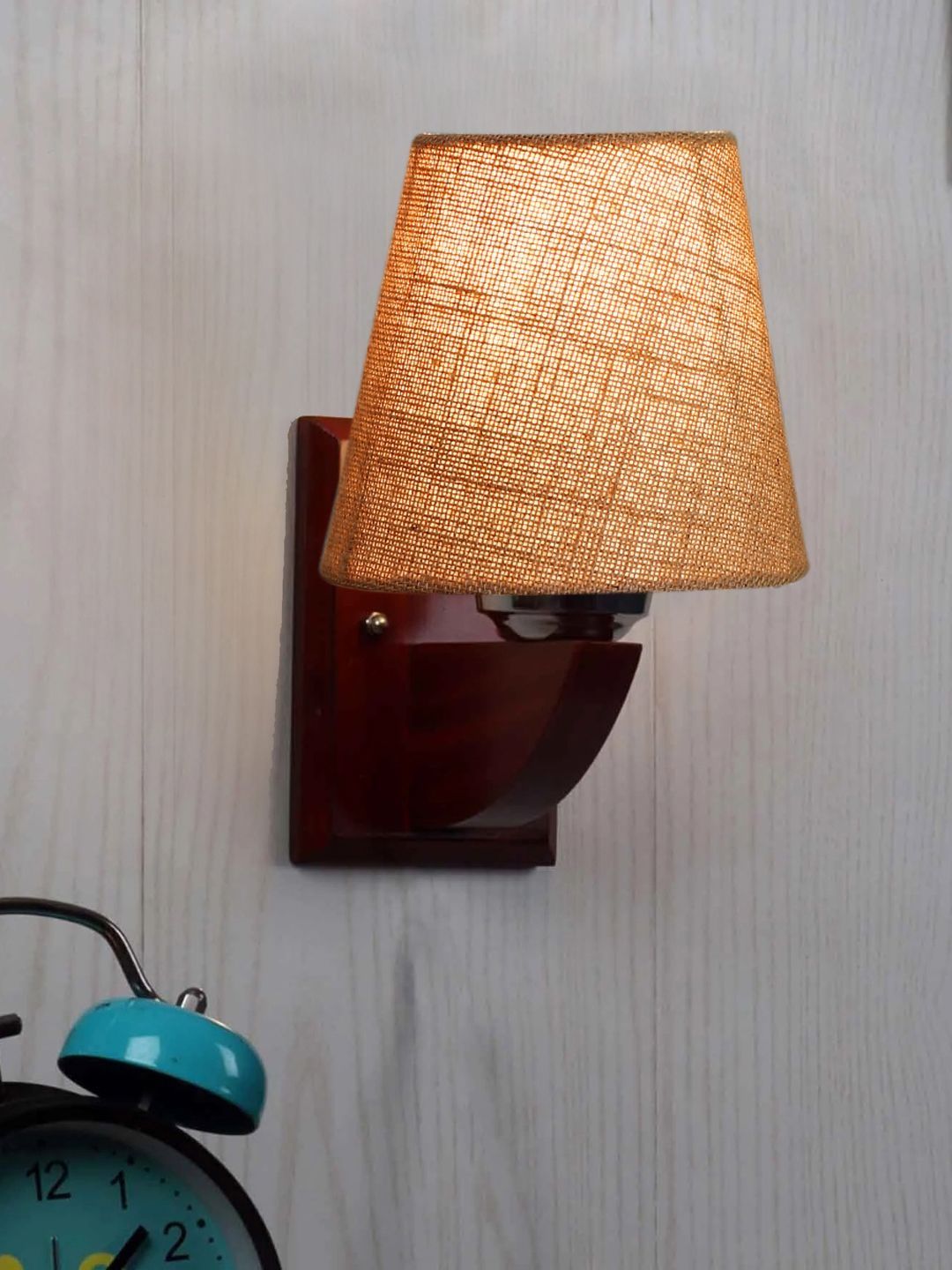 Aura Beige & Brown Textured Wood Frustum Shaped Wall Lamp-picture-58