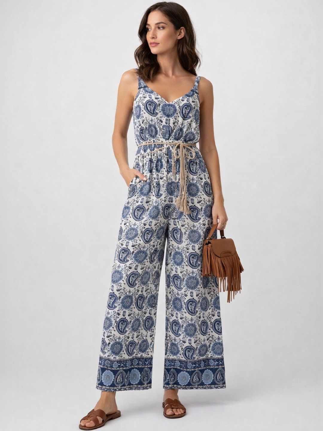 Suo Printed Culotte Jumpsuit with Embellished-image-26