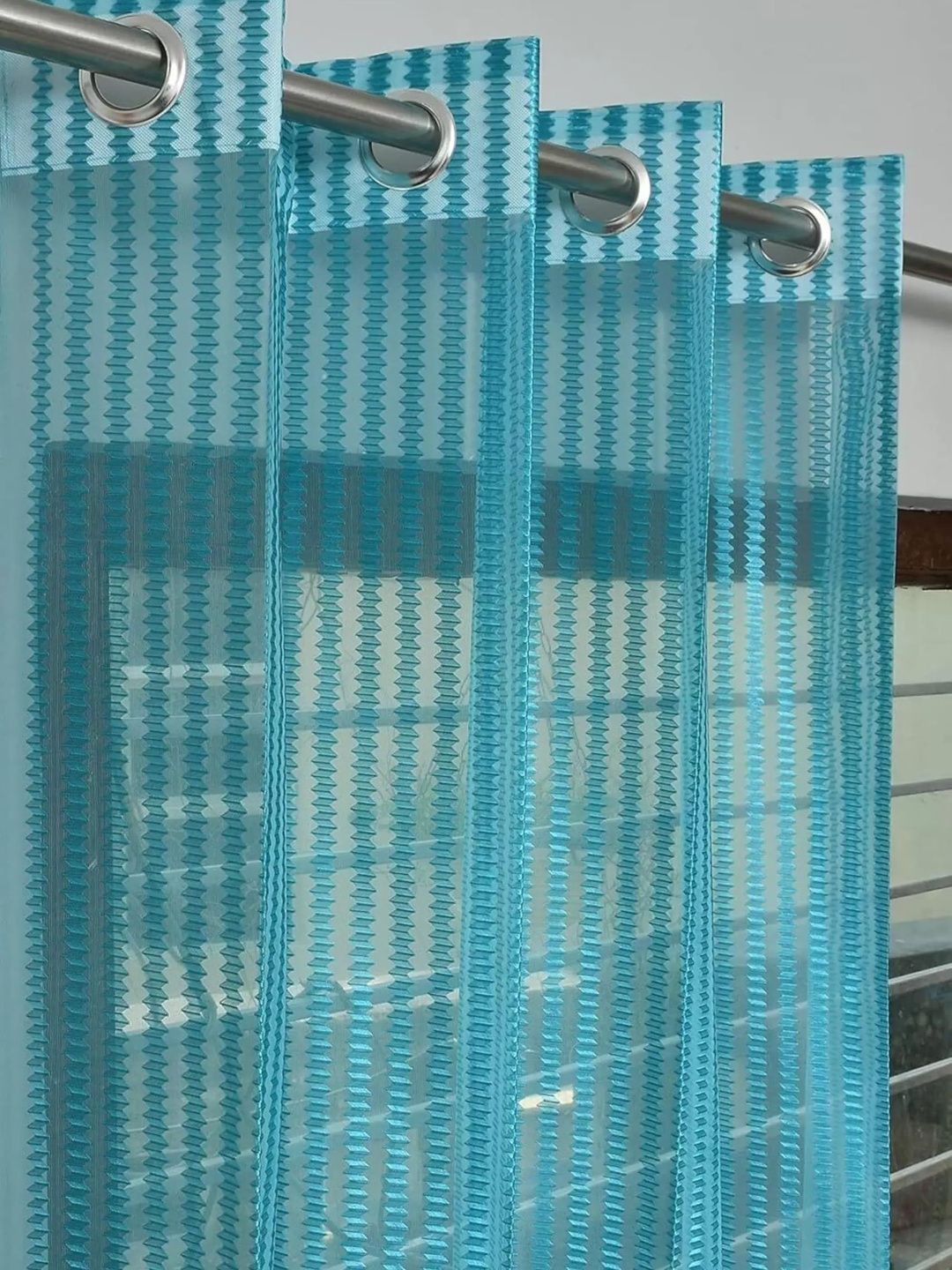 YUKANY Turquoise Blue & Multicoloured Set of 2 Sheer Window Curtain-picture-34