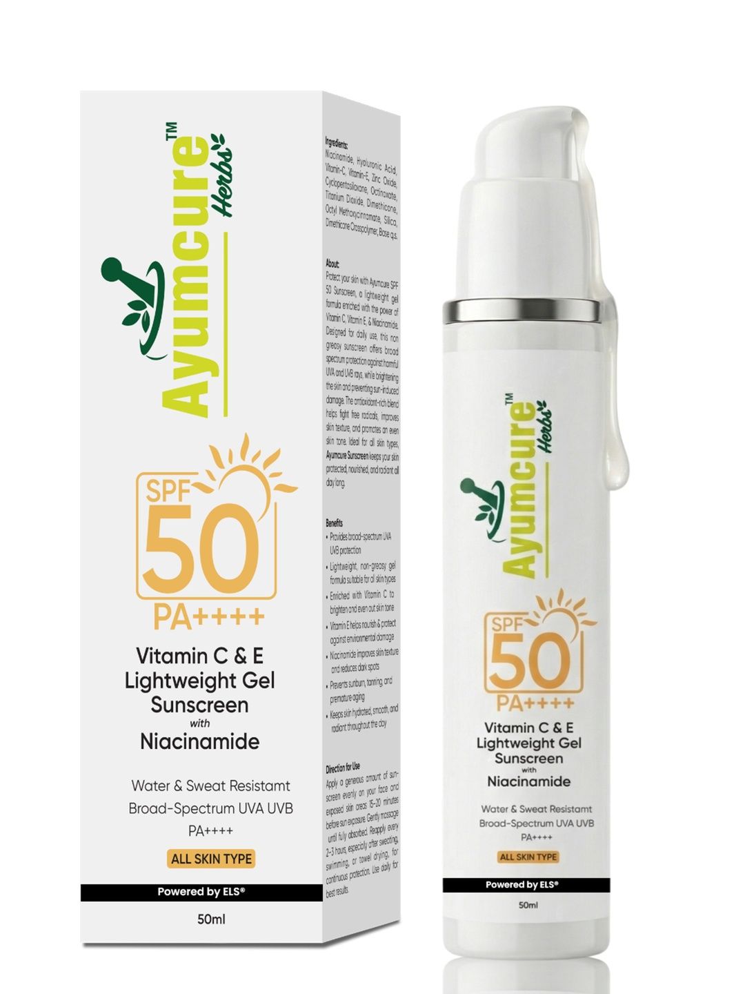 Ayumcure Vitamin C E Gel Sunscreen SPF50+++- 50 ml-picture-30