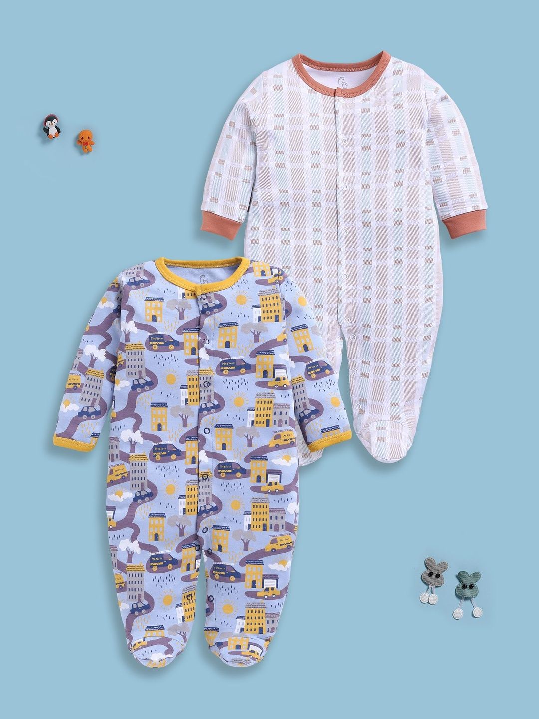 BABY GO Infant Boys Pack Of 2 Printed Pure Cotton Rompers-picture-31