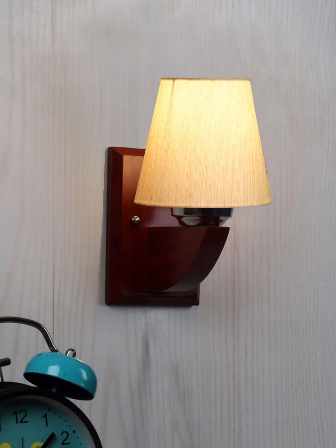 Aura Off White & Brown Textured Wood Frustum Shaped Wall Lamp-image-12