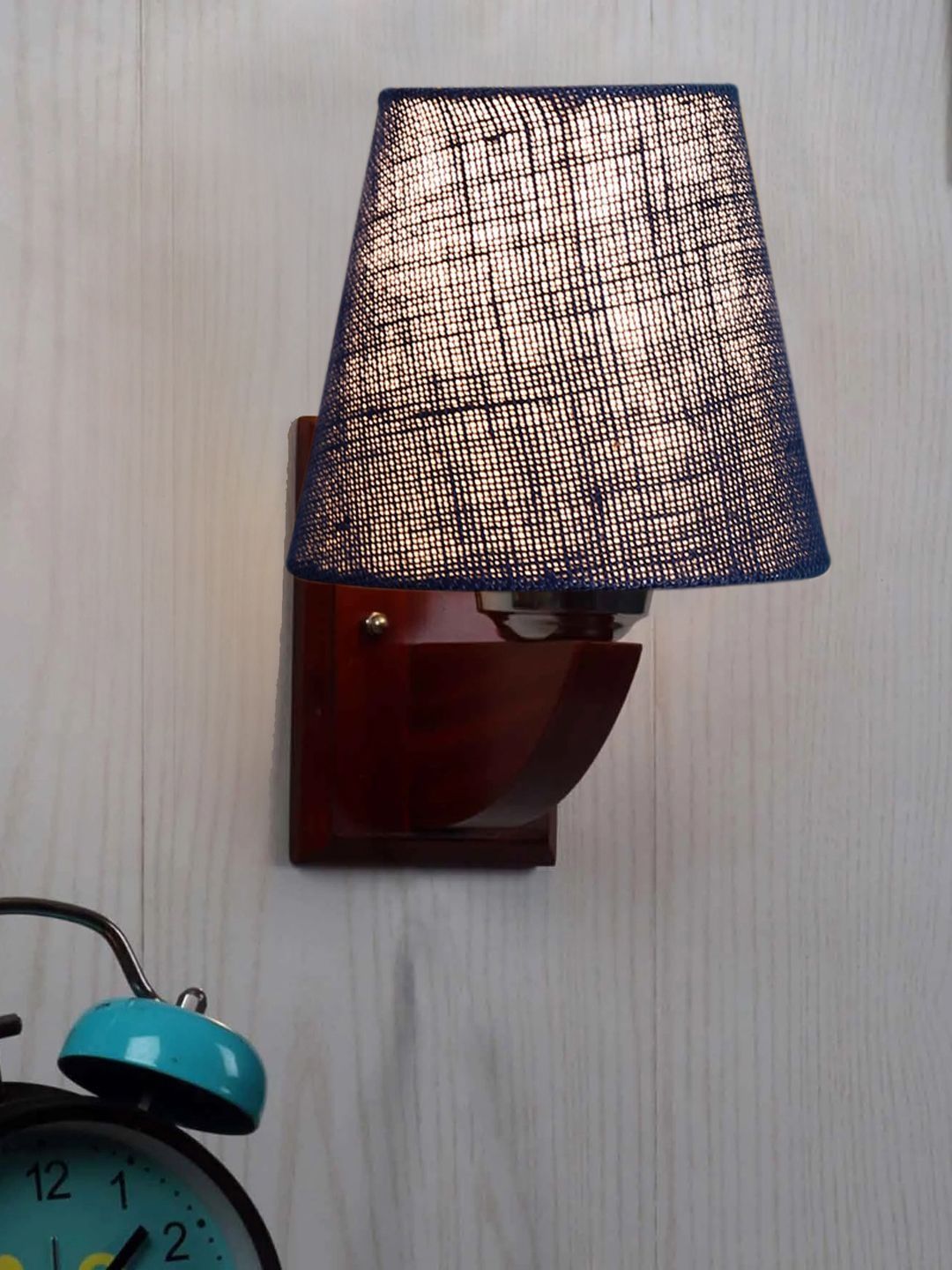 Aura Blue & Navy Blue Textured Wood Frustum Shaped Wall Lamp-image-49