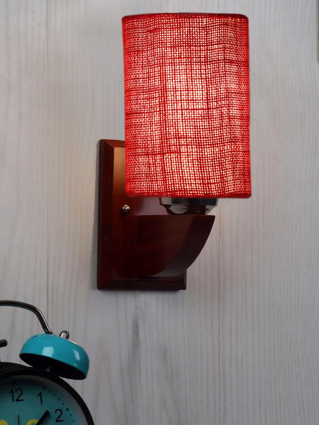 Aura Maroon & Red Textured Wood Cylinder Shaped Wall Lamp-picture-24
