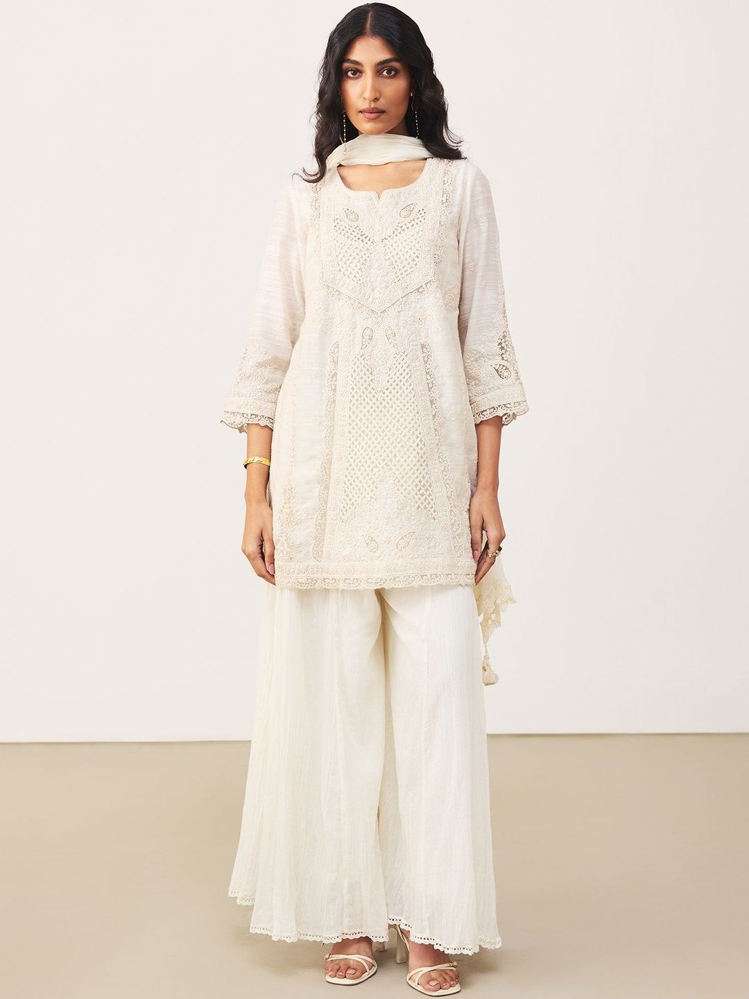 Ritu Kumar Women Ethnic Motifs Embroidered Regular Thread Work Kurta with Sharara & With Dupatta-picture-24