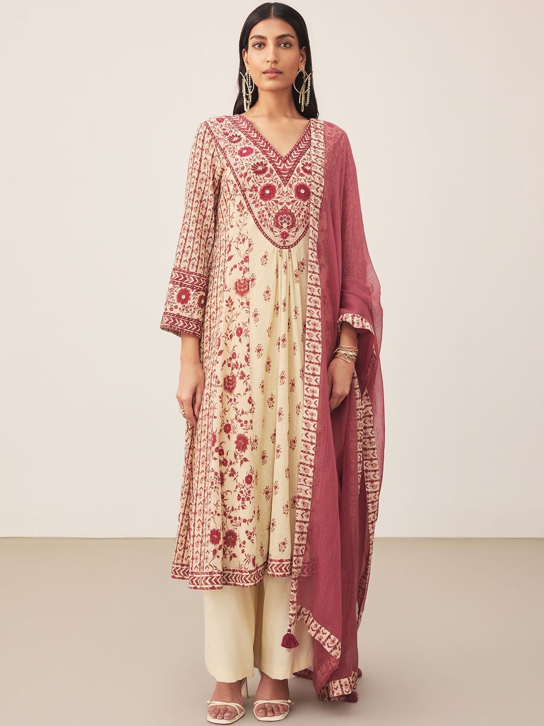 Ritu Kumar Women Ethnic Motifs Printed Panelled Kurta with Palazzos & With Dupatta-picture-19