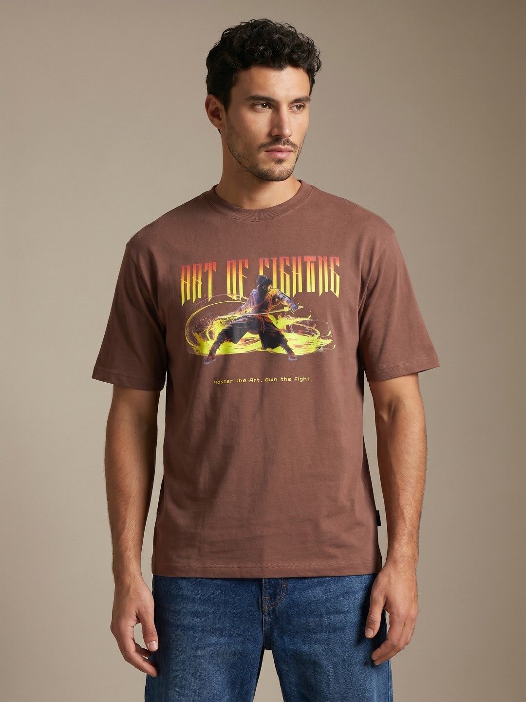 glitchez Brown Graphic Printed Relaxed Fit T-shirt-picture-25